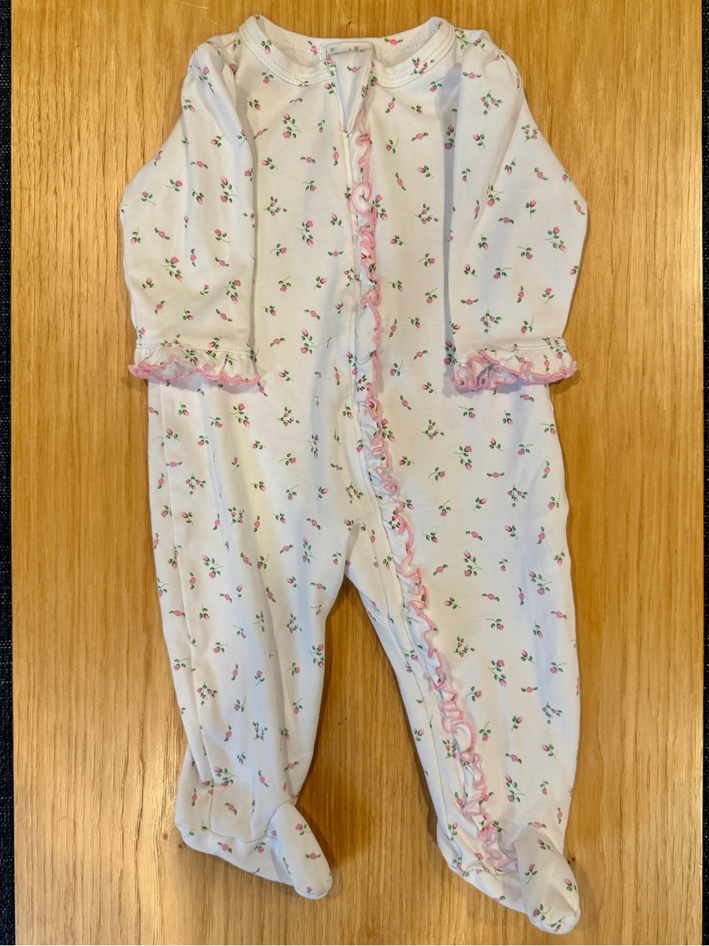 Kissy Kissy White Floral Baby Footed Zip-Up Pima Sleeper Pajamas 6-9m